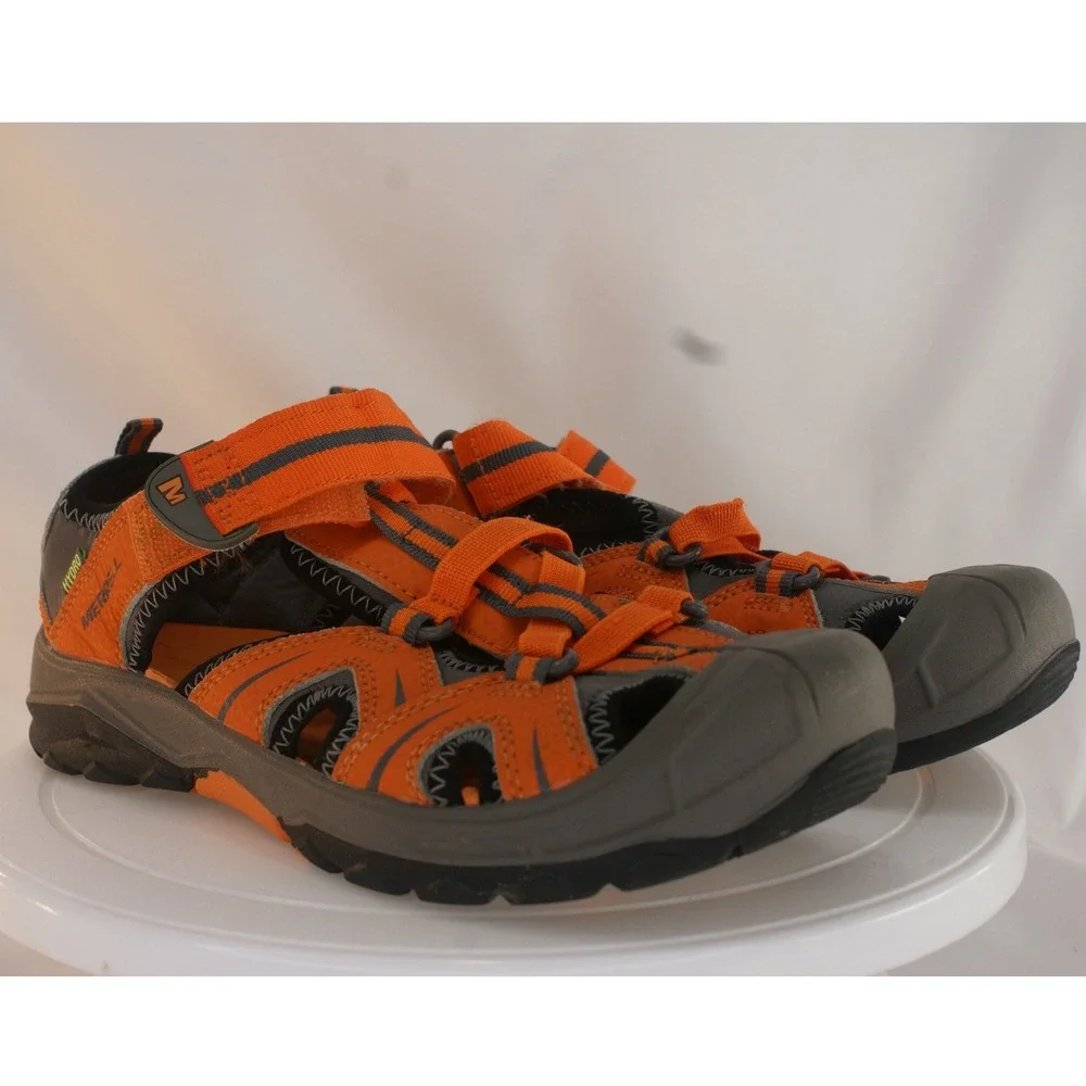Merrell Hydro Kids Orange Gray Leather Mesh Water Sandals MY56930 US 4M EU 35